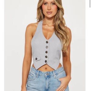 Grey halter vest button down crop top